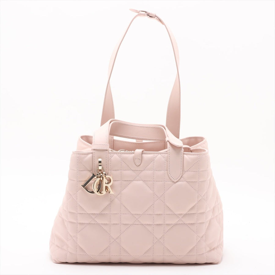 Second hand Dior Toujours Medium Calfskin Leather Macrocannage pouch Tote Handbag Pink - Tabita Bags