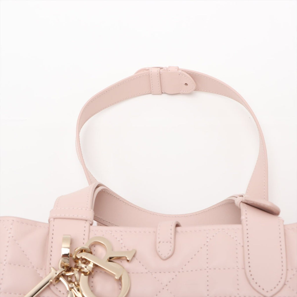 Second hand Dior Toujours Medium Calfskin Leather Macrocannage pouch Tote Handbag Pink - Tabita Bags