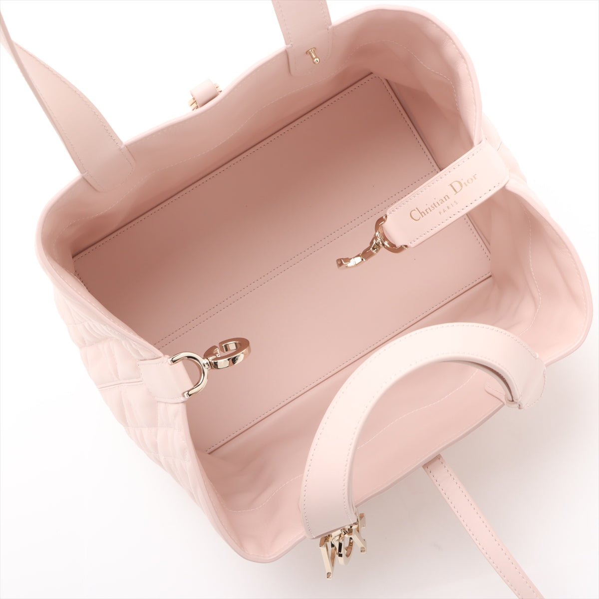 Second hand Dior Toujours Medium Calfskin Leather Macrocannage pouch Tote Handbag Pink - Tabita Bags