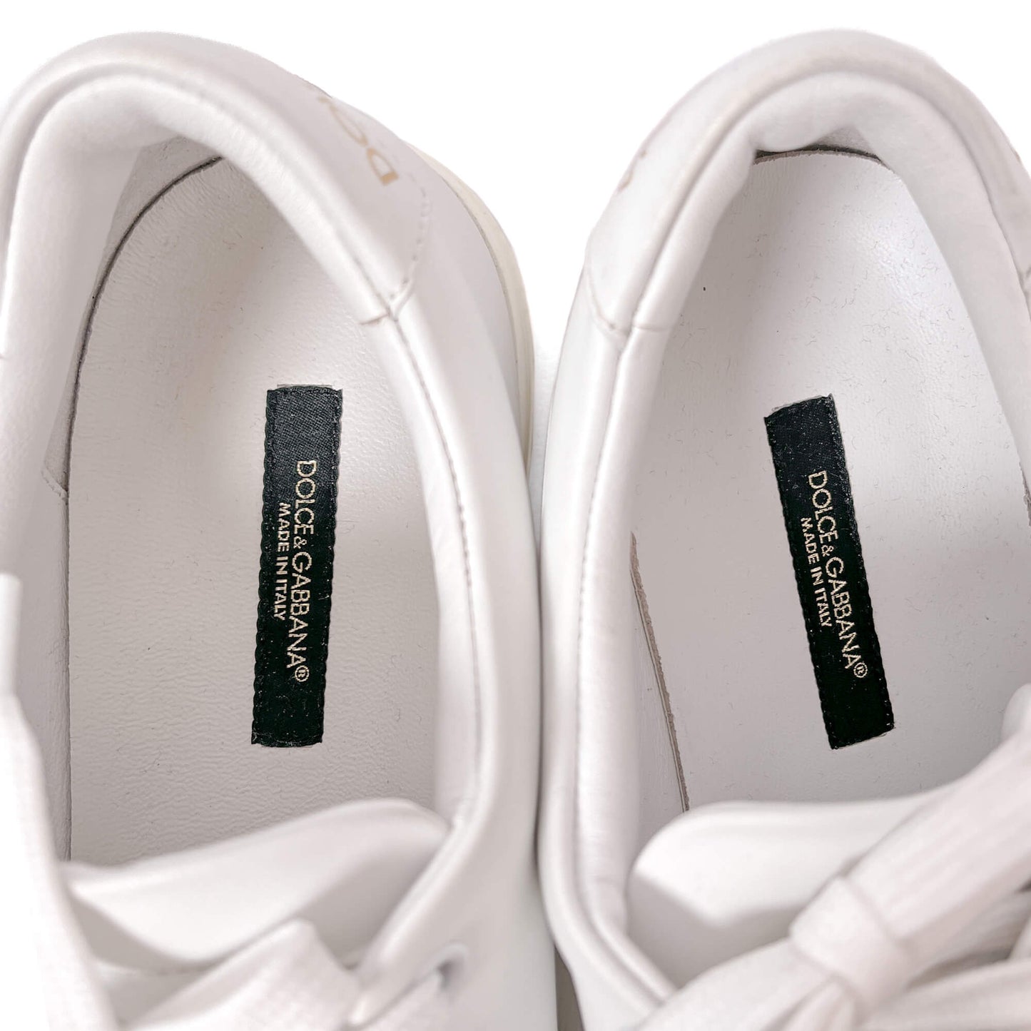 Second hand Dolce e Gabbana Portofino Crown Embellishment Leather Sneakers White - Tabita Bags