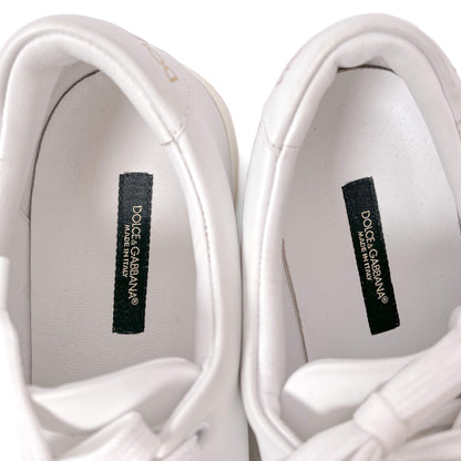 Second hand Dolce e Gabbana Portofino Crown Embellishment Leather Sneakers White - Tabita Bags