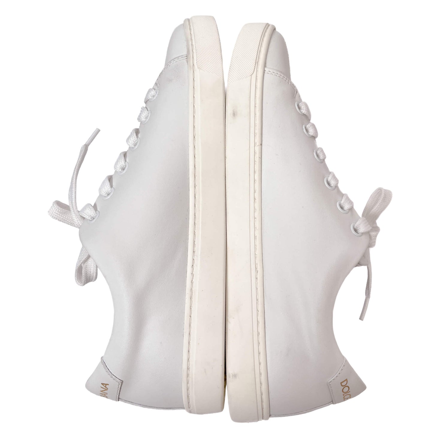 Second hand Dolce e Gabbana Portofino Crown Embellishment Leather Sneakers White - Tabita Bags