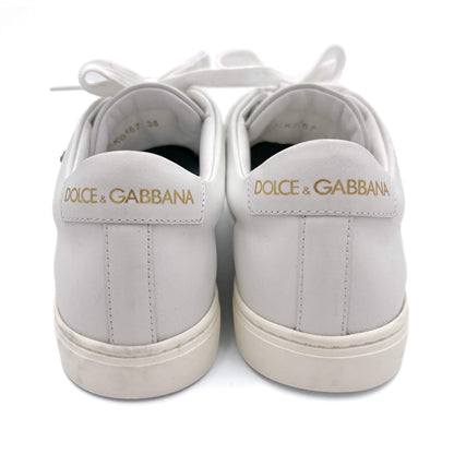 Second hand Dolce e Gabbana Portofino Crown Embellishment Leather Sneakers White - Tabita Bags