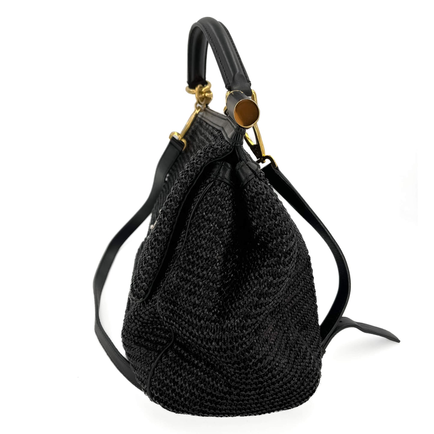 Second hand Dolce e Gabbana Sicily Extra large Raffia Top - handle Handbag Black - Tabita Bags