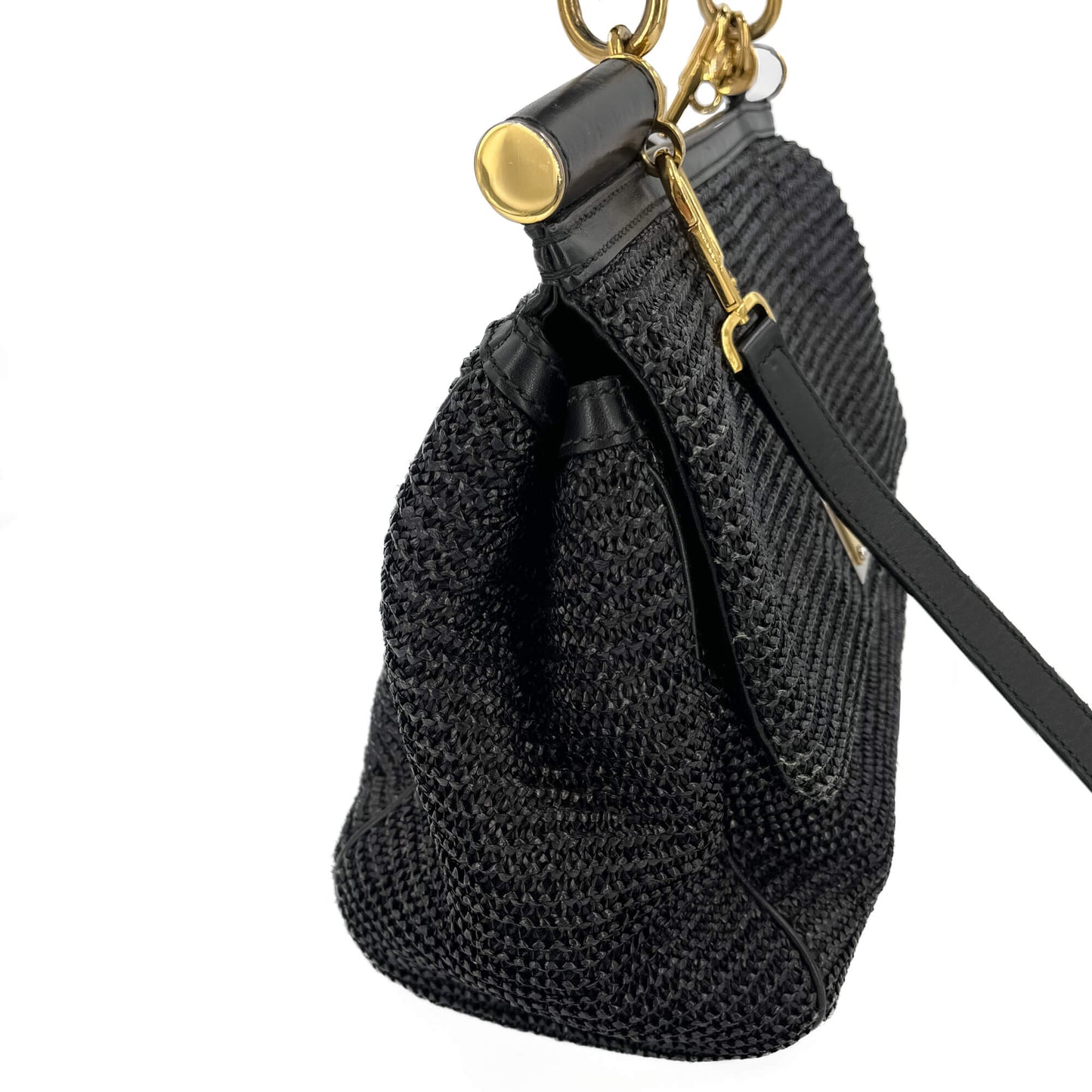 Second hand Dolce e Gabbana Sicily Extra large Raffia Top - handle Handbag Black - Tabita Bags