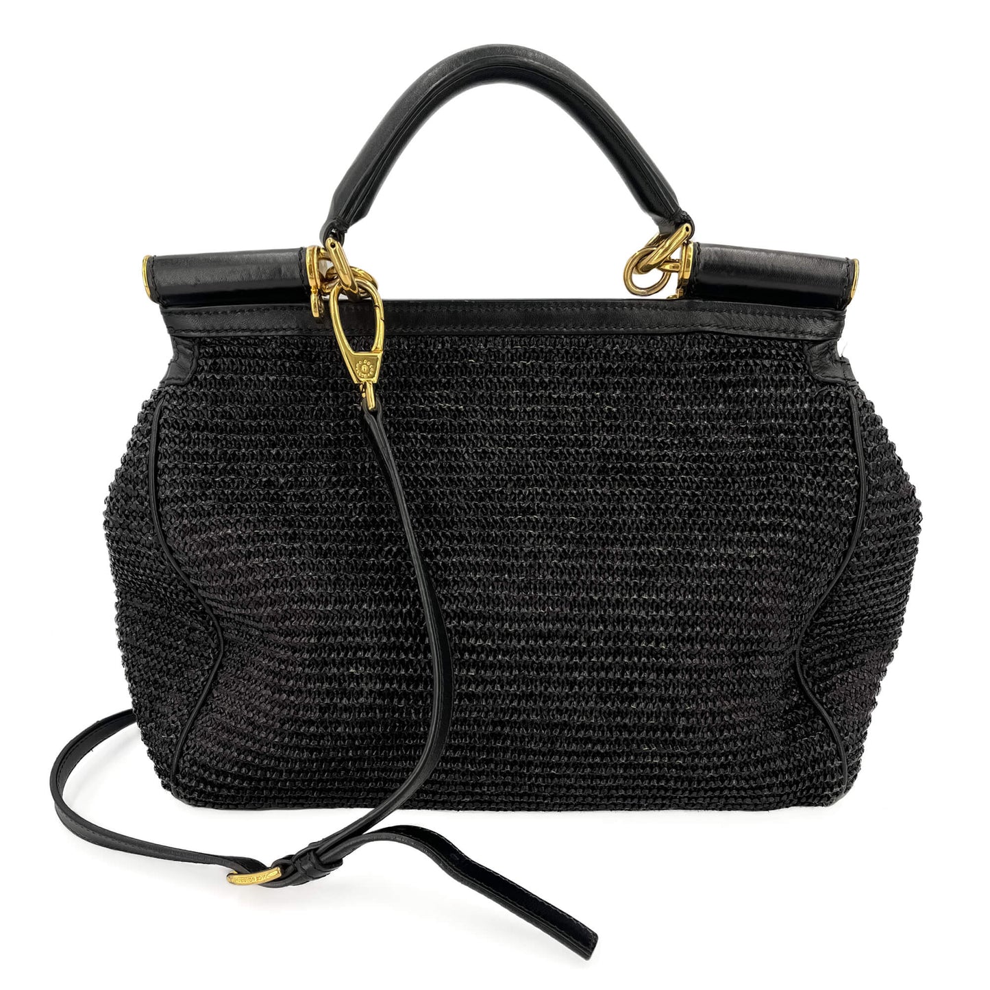 Second hand Dolce e Gabbana Sicily Extra large Raffia Top - handle Handbag Black - Tabita Bags