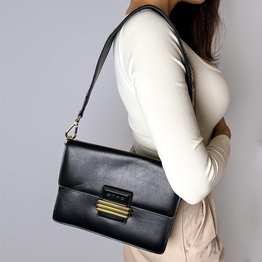 Second hand Etro Rainbow Leather Flap Shoulder Bag Black - Tabita Bags