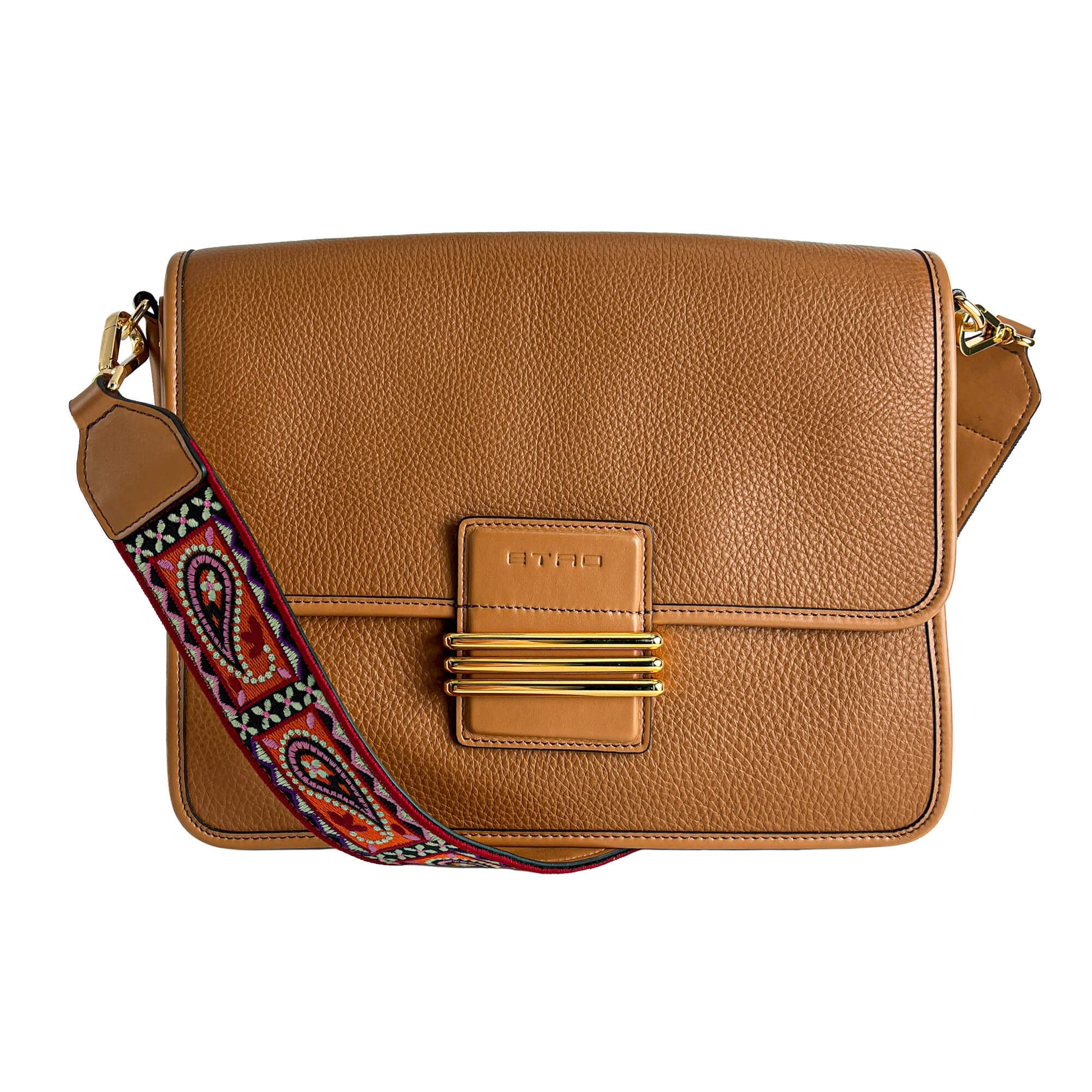Second hand Etro Rainbow Leather Flap Shoulder Bag Caramel - Tabita Bags