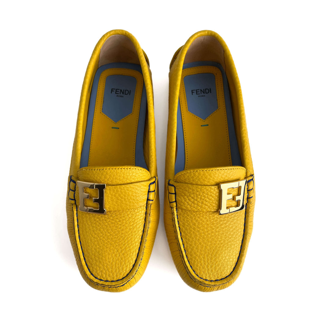 Second hand Fendi Baguette Leather Loafer 38 1/2 Yellow - Tabita Bags