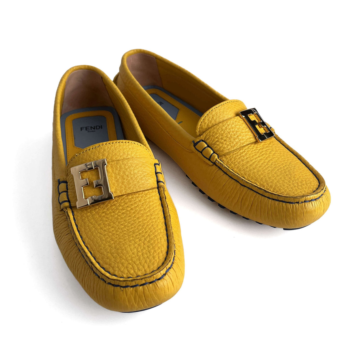 Second hand Fendi Baguette Leather Loafer 38 1/2 Yellow - Tabita Bags