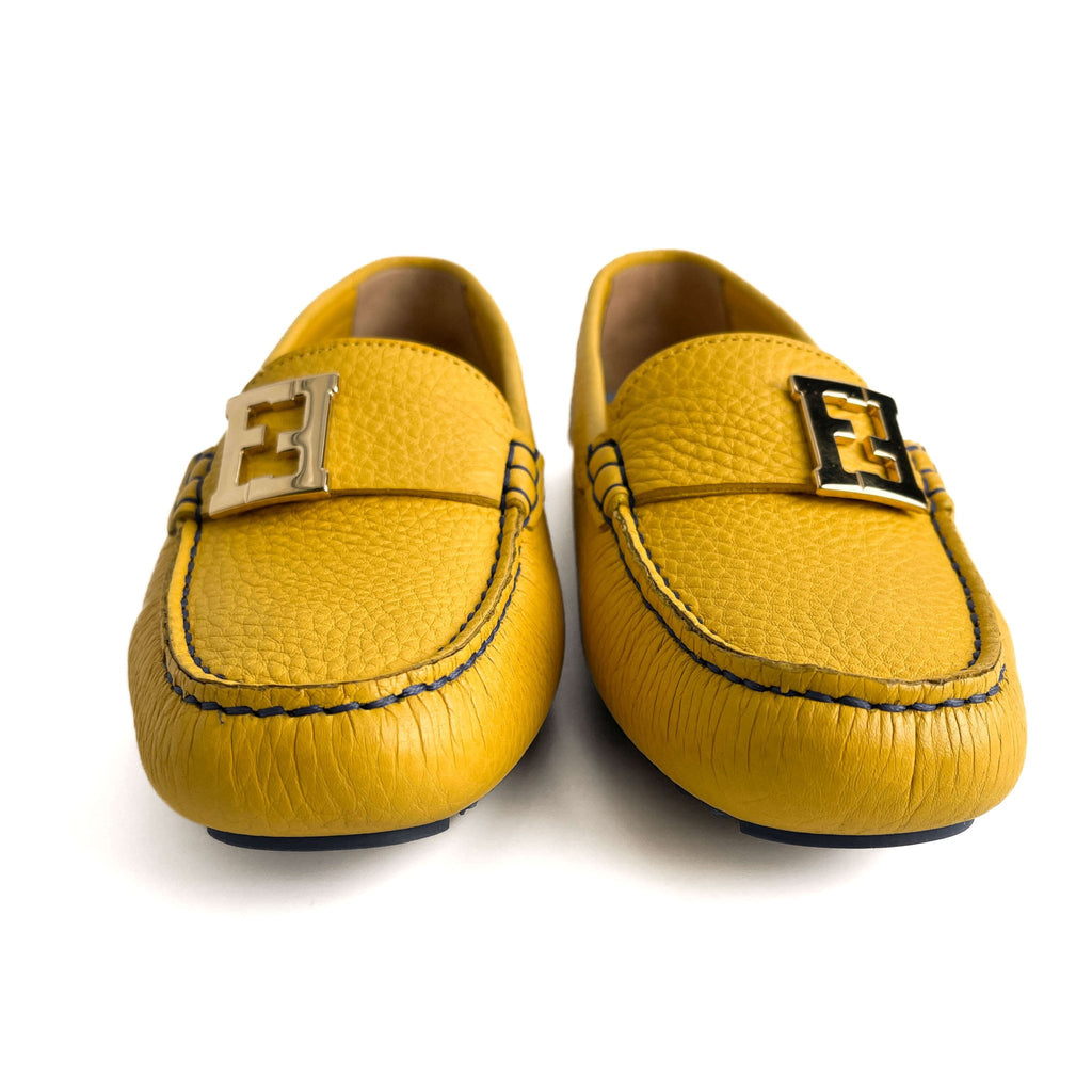 Second hand Fendi Baguette Leather Loafer 38 1/2 Yellow - Tabita Bags