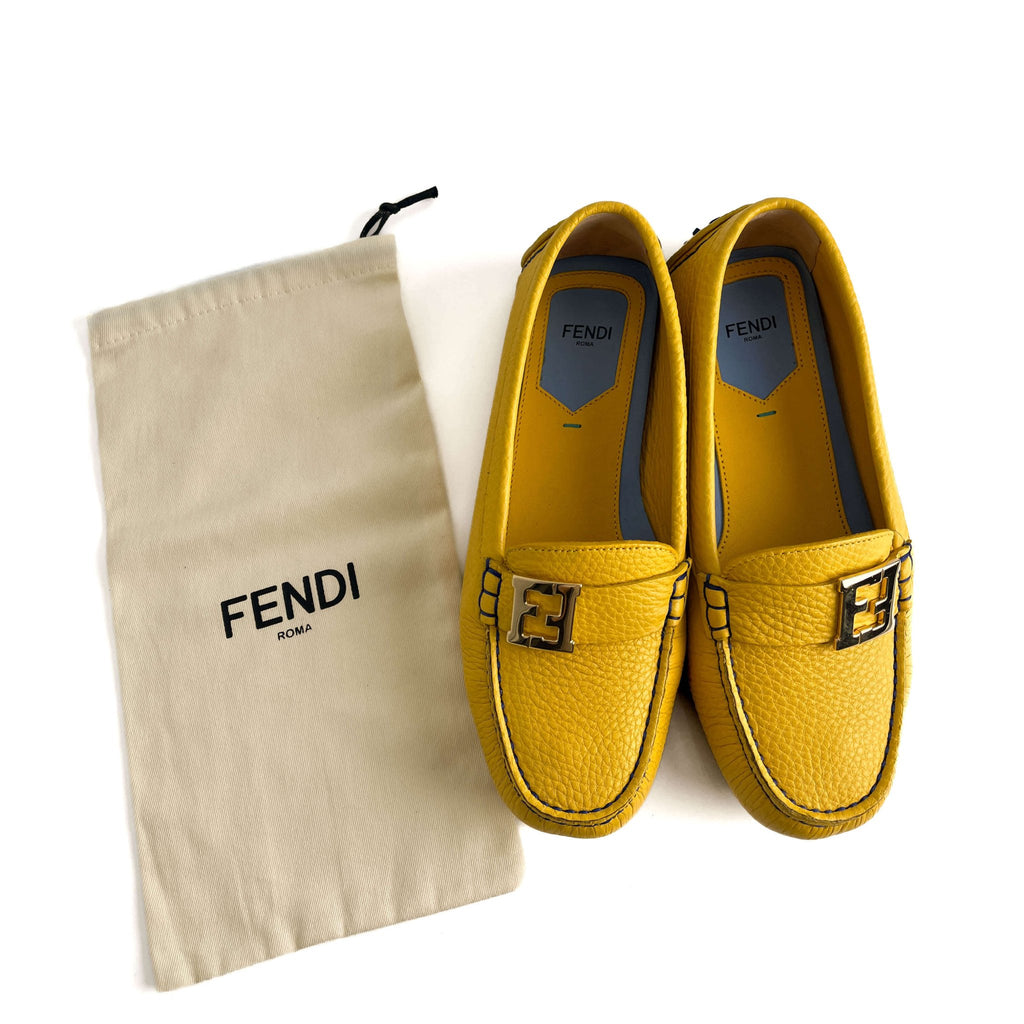 Second hand Fendi Baguette Leather Loafer 38 1/2 Yellow - Tabita Bags