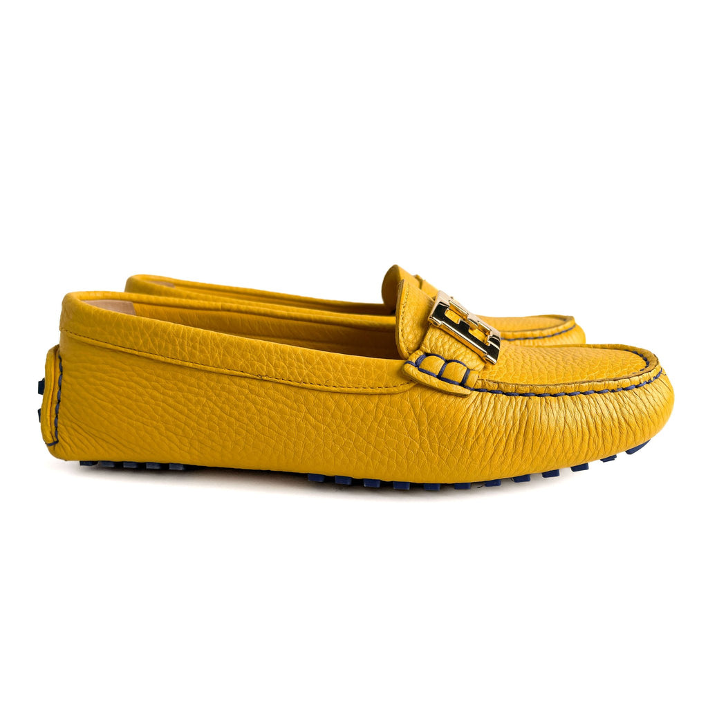 Second hand Fendi Baguette Leather Loafer 38 1/2 Yellow - Tabita Bags