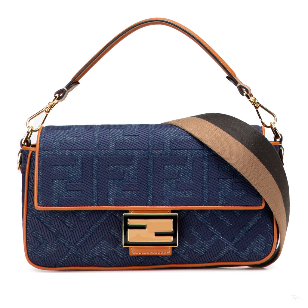 Second hand Fendi Baguette Medium FF Tridimensional Fabric 2 - Ways Baguette Handbag Blue - Tabita Bags