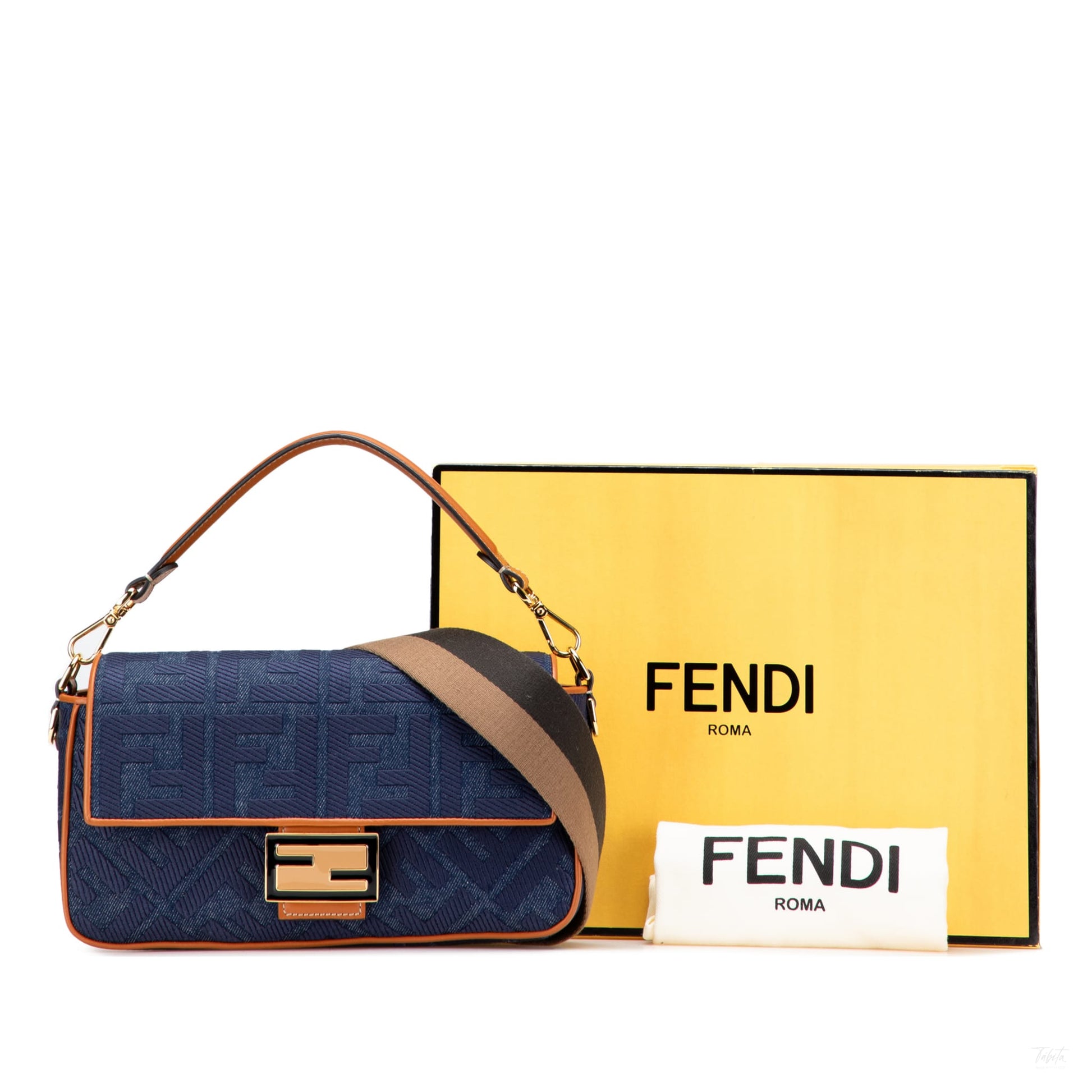 Second hand Fendi Baguette Medium FF Tridimensional Fabric 2 - Ways Baguette Handbag Blue - Tabita Bags