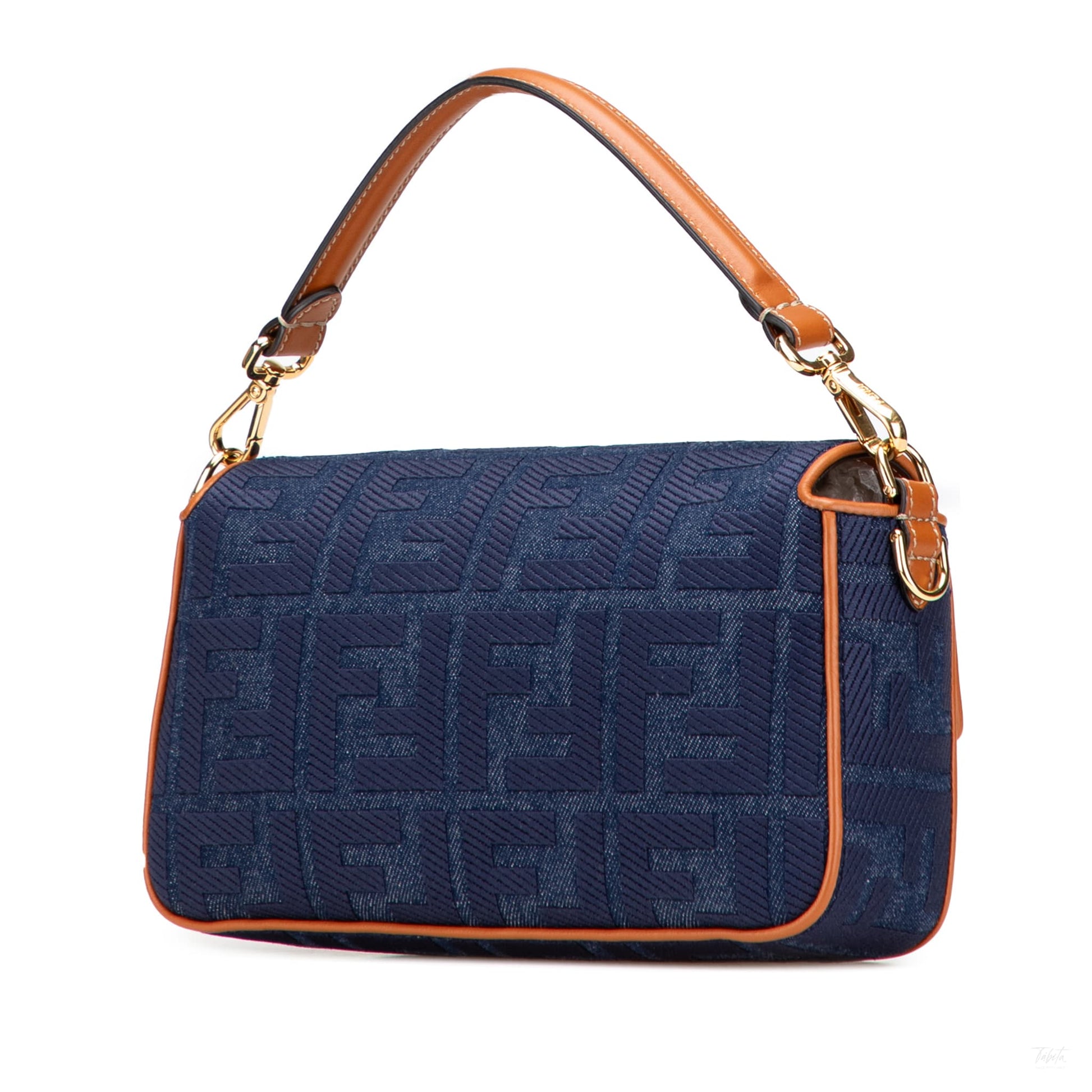Second hand Fendi Baguette Medium FF Tridimensional Fabric 2 - Ways Baguette Handbag Blue - Tabita Bags