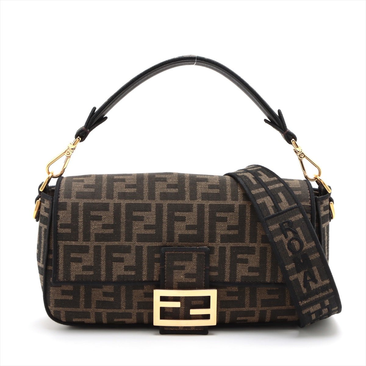 Second hand Fendi Baguette Medium FF Tridimensional Jacquard Fabric 2-Ways Baguette Bag Brown - Tabita Bags