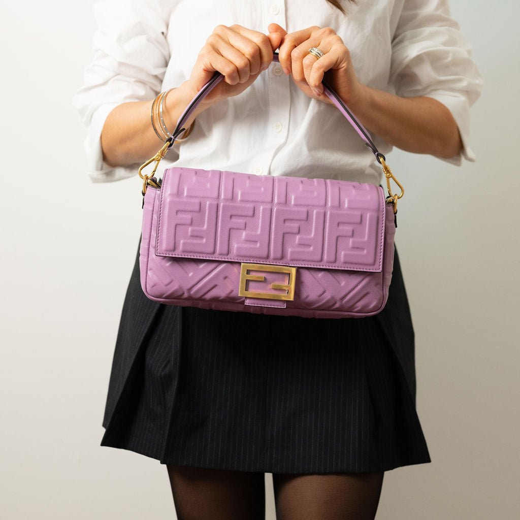 Second hand Fendi Baguette Medium FF Tridimensional Leather 2 - Ways Baguette Bag Purple - Tabita Bags