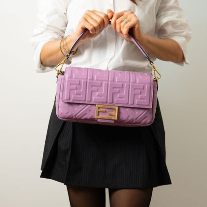 Second hand Fendi Baguette Medium FF Tridimensional Leather 2 - Ways Baguette Bag Purple - Tabita Bags