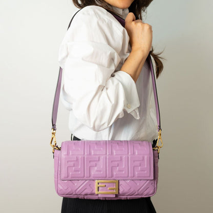 Second hand Fendi Baguette Medium FF Tridimensional Leather 2 - Ways Baguette Bag Purple - Tabita Bags
