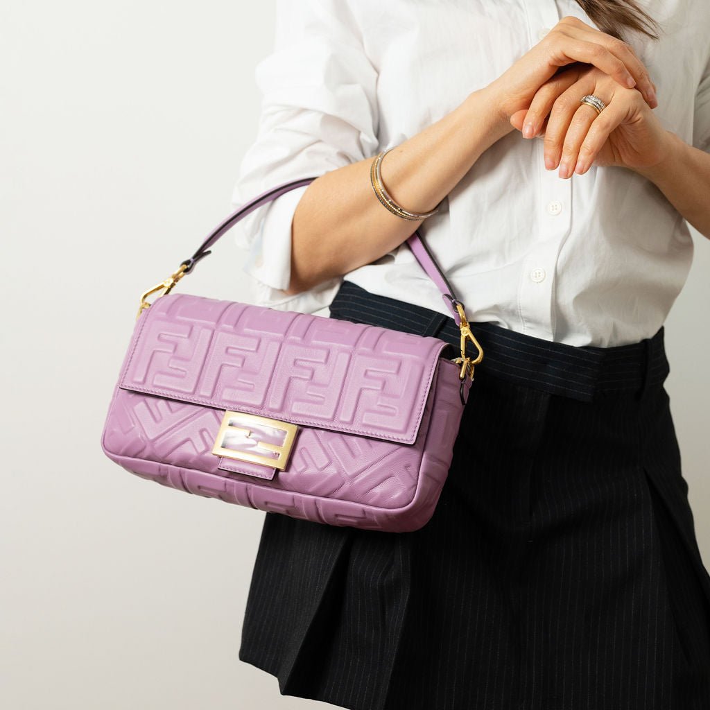 Second hand Fendi Baguette Medium FF Tridimensional Leather 2 - Ways Baguette Bag Purple - Tabita Bags