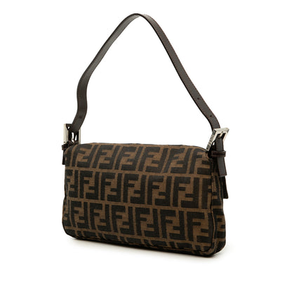 Second hand Fendi Baguette Medium Jacquard Fabric FF Tridimensional Handbag Brown - Tabita Bags