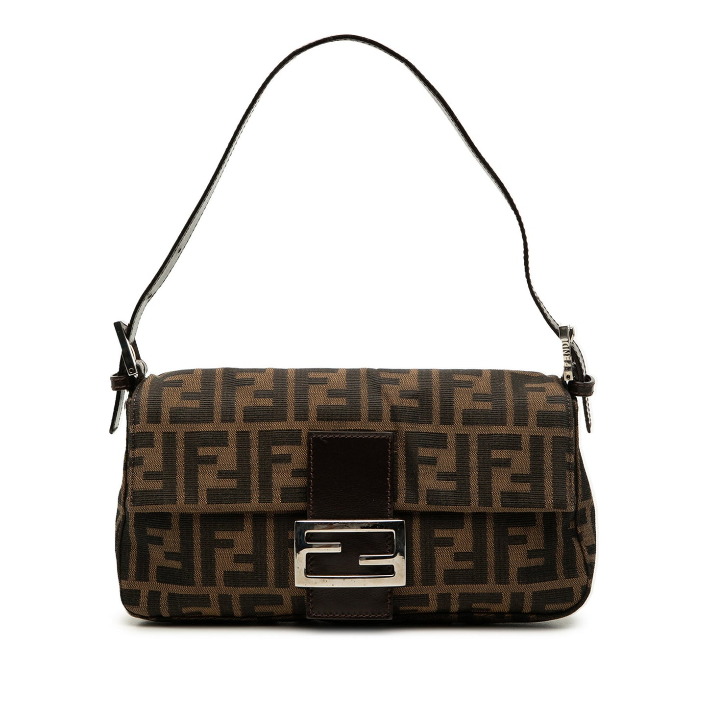 Second hand Fendi Baguette Medium Jacquard Fabric FF Tridimensional Handbag Brown - Tabita Bags