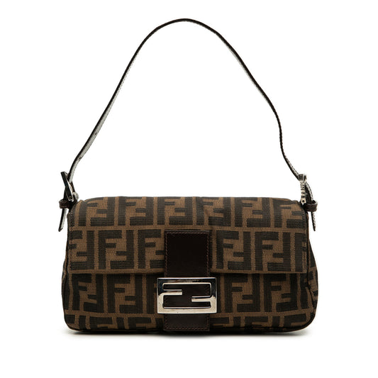 Second hand Fendi Baguette Medium Jacquard Fabric FF Tridimensional Handbag Brown - Tabita Bags