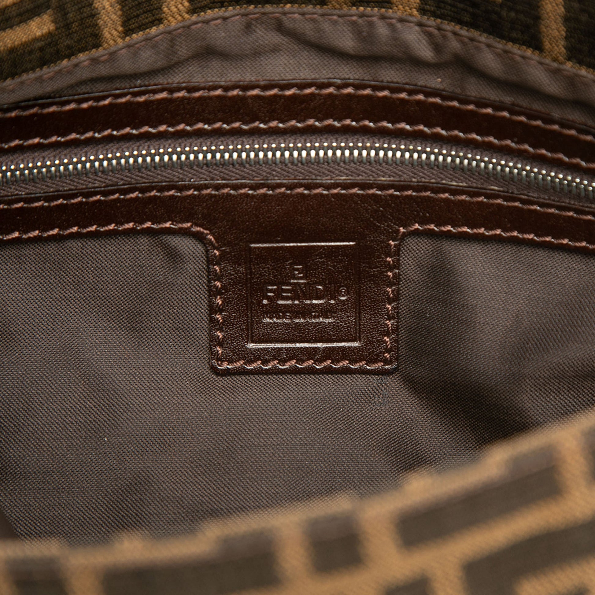 Second hand Fendi Baguette Medium Jacquard Fabric FF Tridimensional Handbag Brown - Tabita Bags