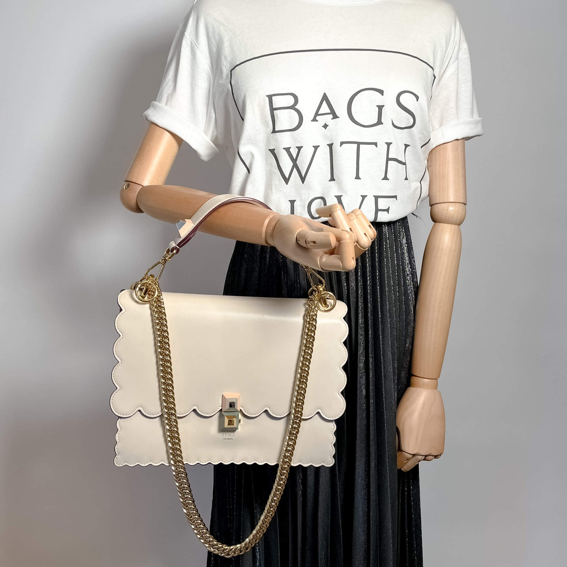 Fendi Kan I CalfSkin Leather Top-handle Bag Beige Tabita Bags