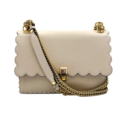 Second hand Fendi Kan I CalfSkin Leather Top-handle Bag Beige - Tabita Bags