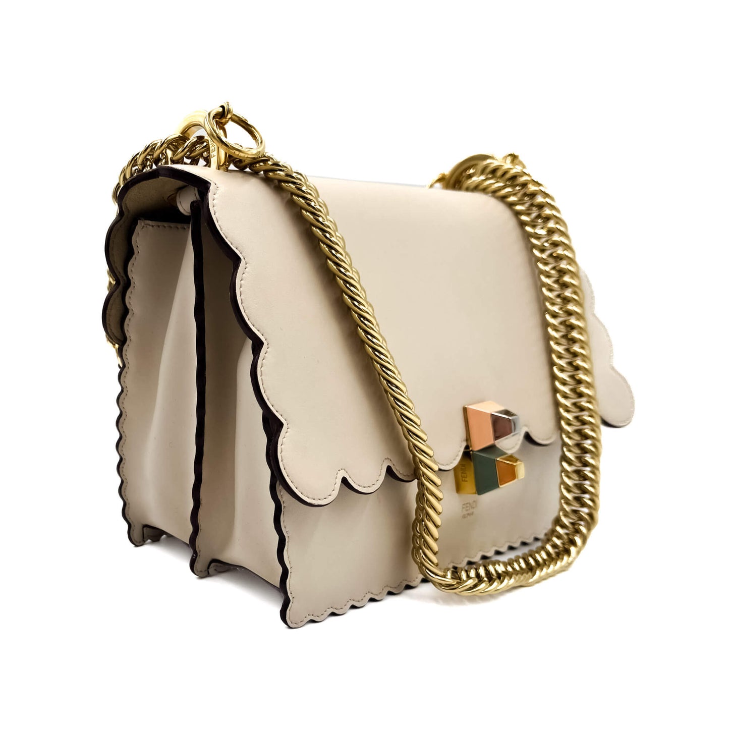 Second hand Fendi Kan I CalfSkin Leather Top-handle Bag Beige - Tabita Bags