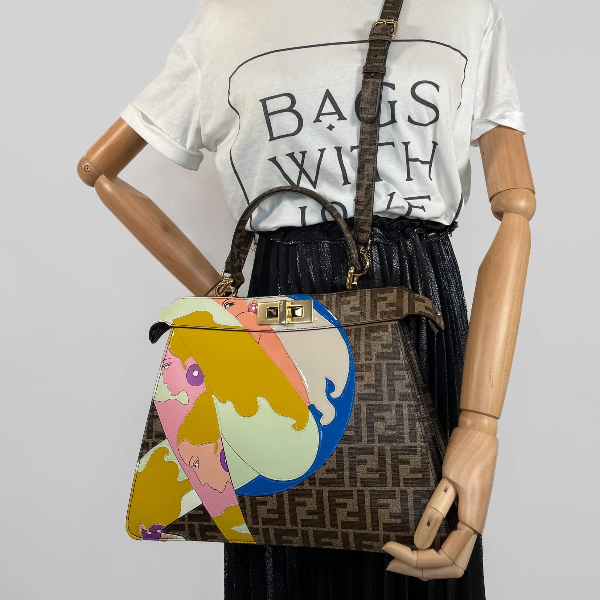 Second hand Fendi Peekaboo ISeeU Medium Antonio Lopez Print Leather 2 - Ways Frame Bag Multicolor - Tabita Bags