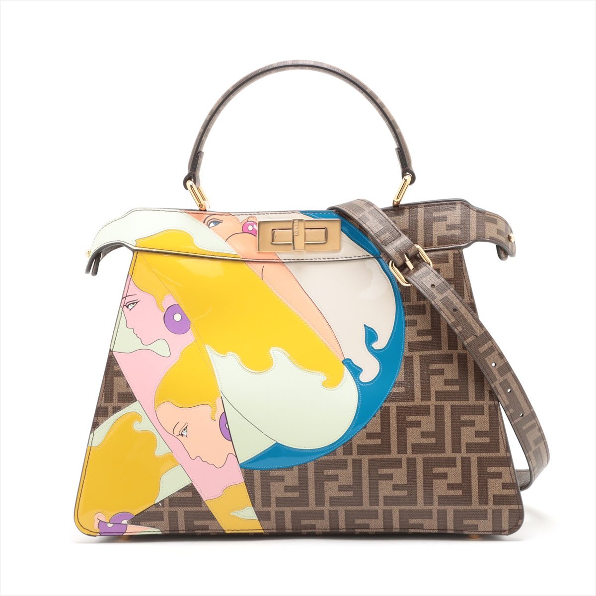 Second hand Fendi Peekaboo ISeeU Medium Antonio Lopez Print Leather 2 - Ways Frame Bag Multicolor - Tabita Bags