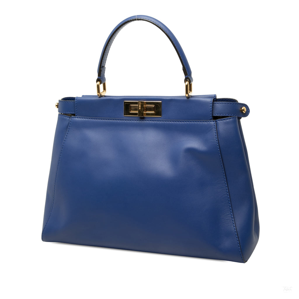 Second hand Fendi Peekaboo ISeeU Medium Leather Frame Bag Blue - Tabita Bags