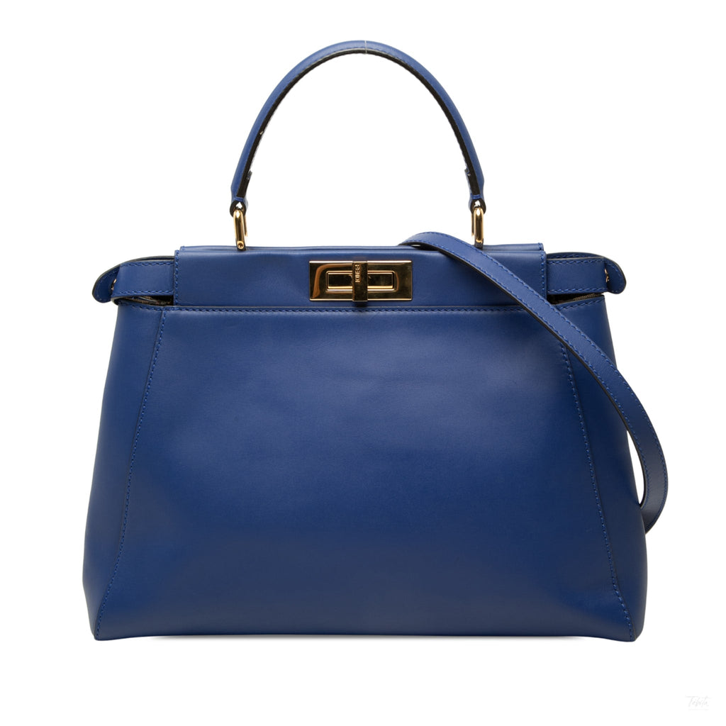 Second hand Fendi Peekaboo ISeeU Medium Leather Frame Bag Blue - Tabita Bags