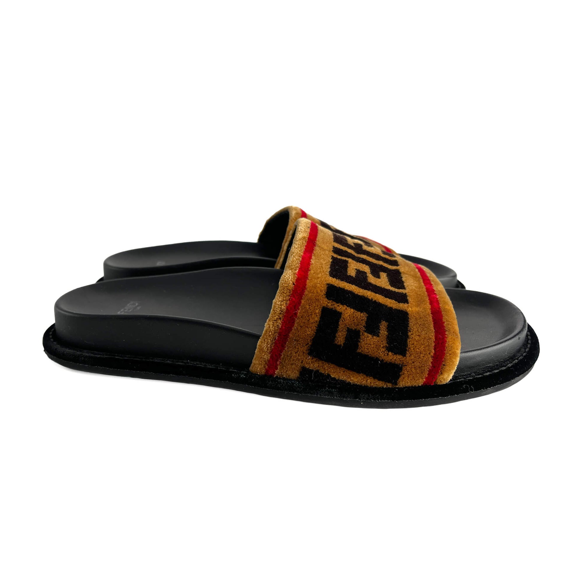 Second hand Fendi Sandals Velvet FF monogram Shoes 39 Bicolor - Tabita Bags