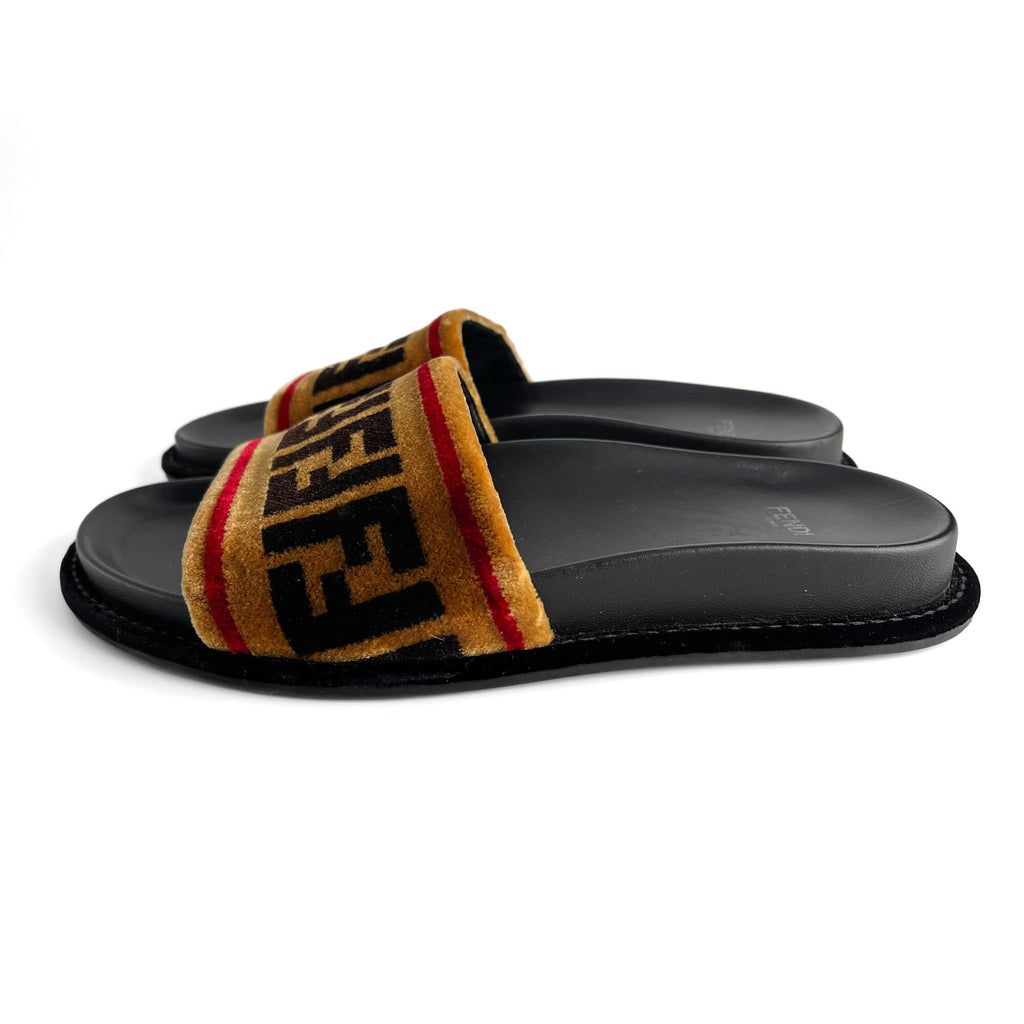 Second hand Fendi Sandals Velvet FF monogram Shoes 39 Bicolor - Tabita Bags