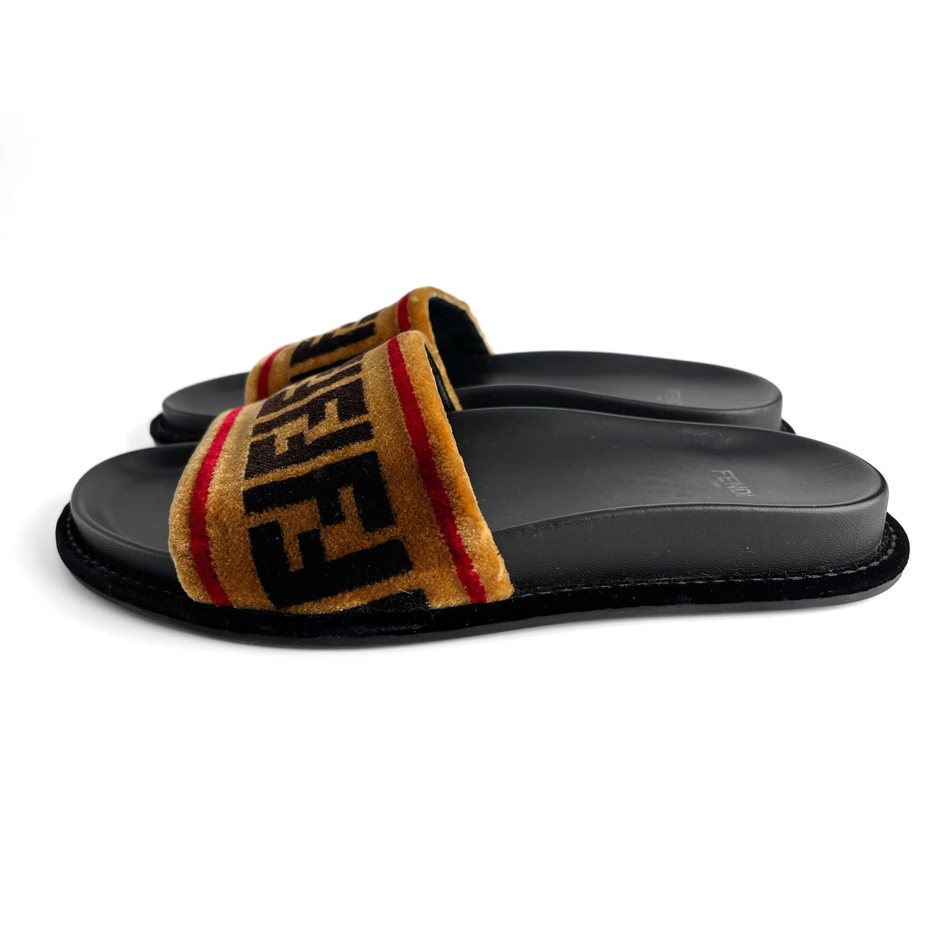 Second hand Fendi Sandals Velvet FF monogram Shoes 39 Bicolor - Tabita Bags