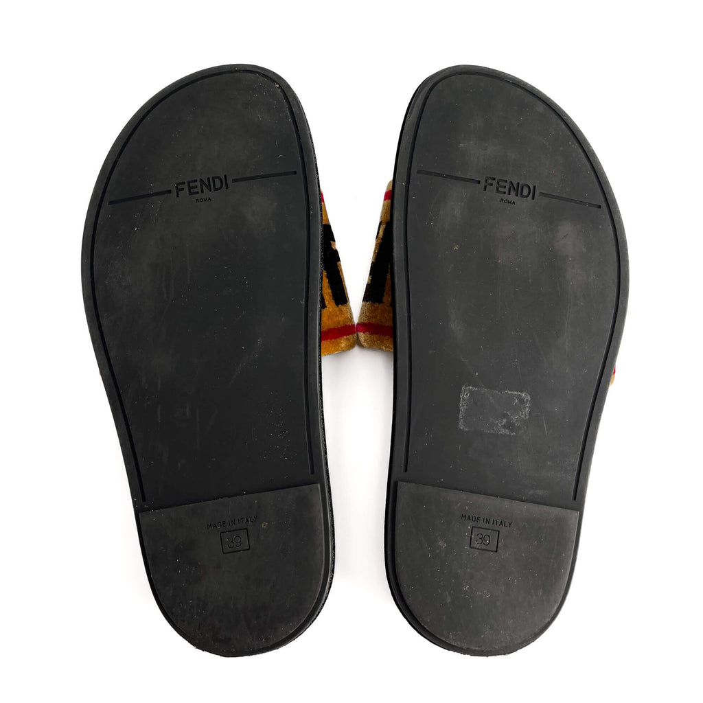 Second hand Fendi Sandals Velvet FF monogram Shoes 39 Bicolor - Tabita Bags