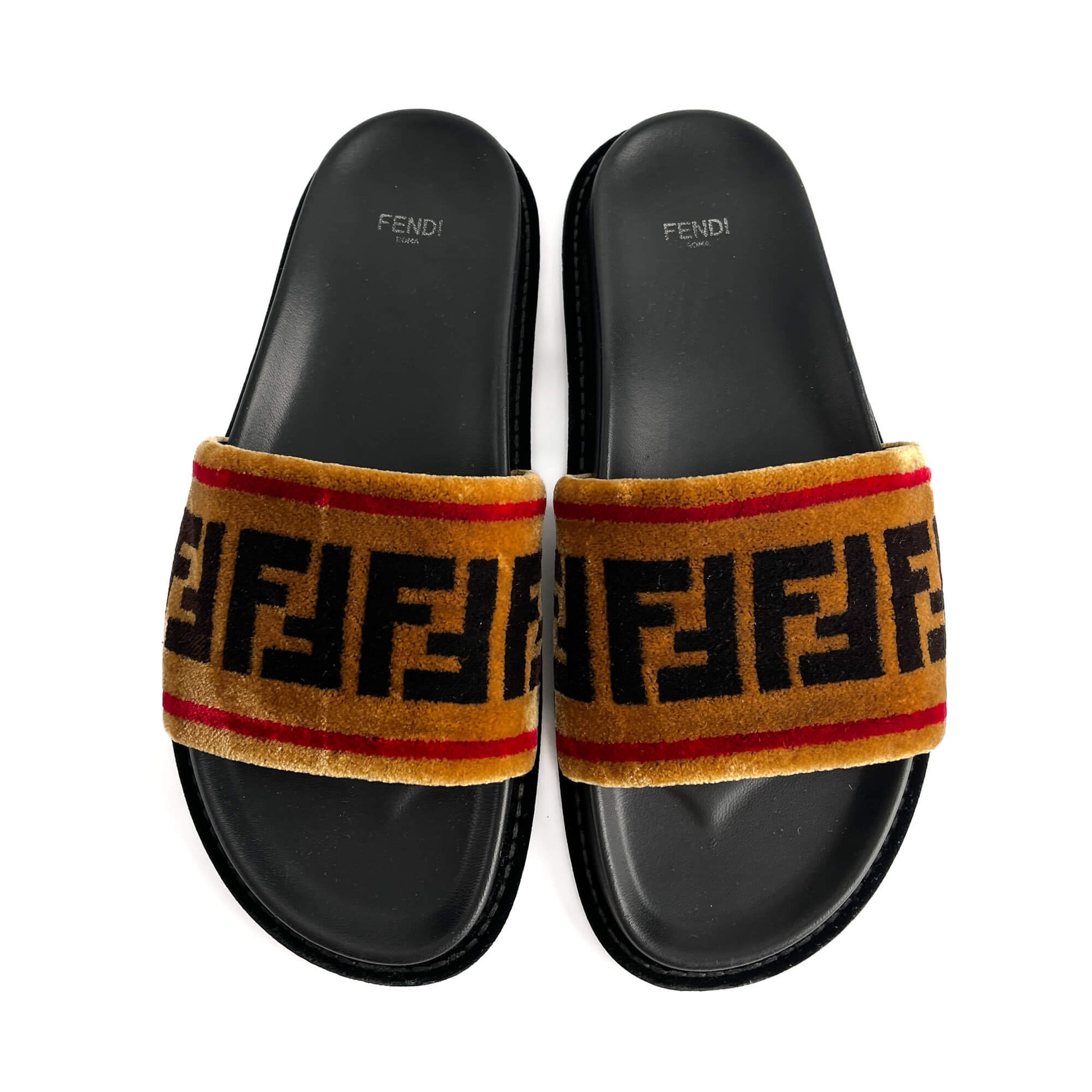 Second hand Fendi Sandals Velvet FF monogram Shoes 39 Bicolor - Tabita Bags
