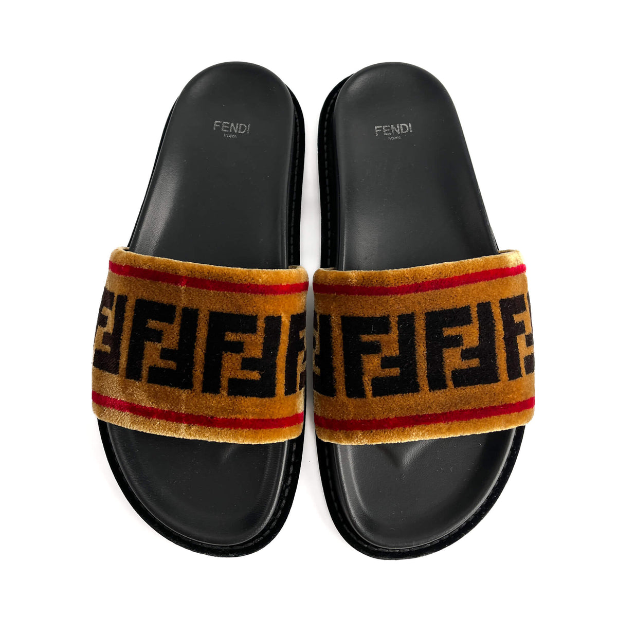 Second hand Fendi Sandals Velvet FF monogram Shoes 39 Bicolor - Tabita Bags