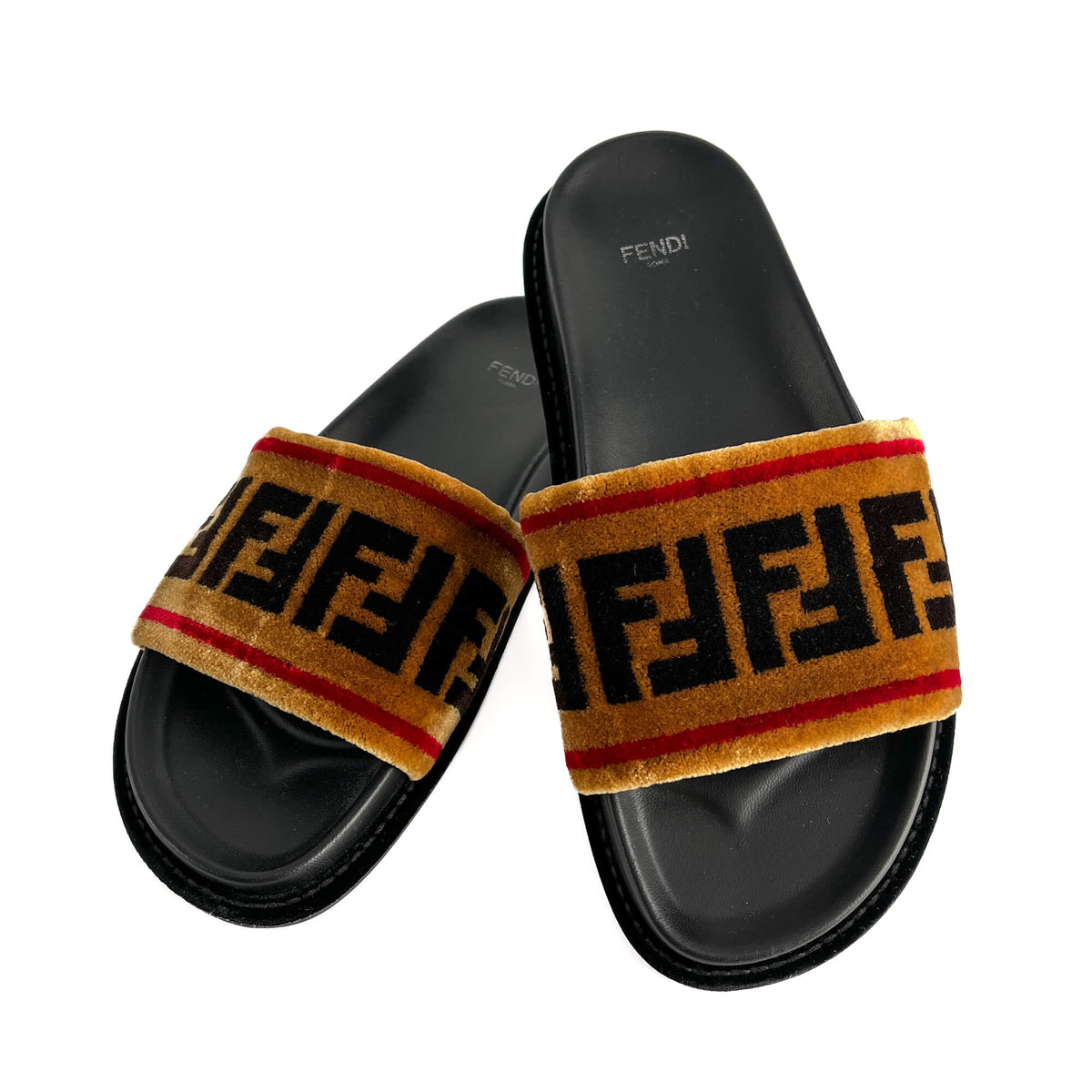 Second hand Fendi Sandals Velvet FF monogram Shoes 39 Bicolor - Tabita Bags