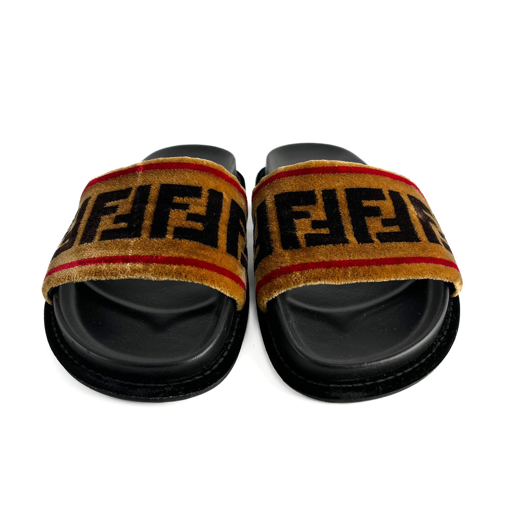 Second hand Fendi Sandals Velvet FF monogram Shoes 39 Bicolor - Tabita Bags