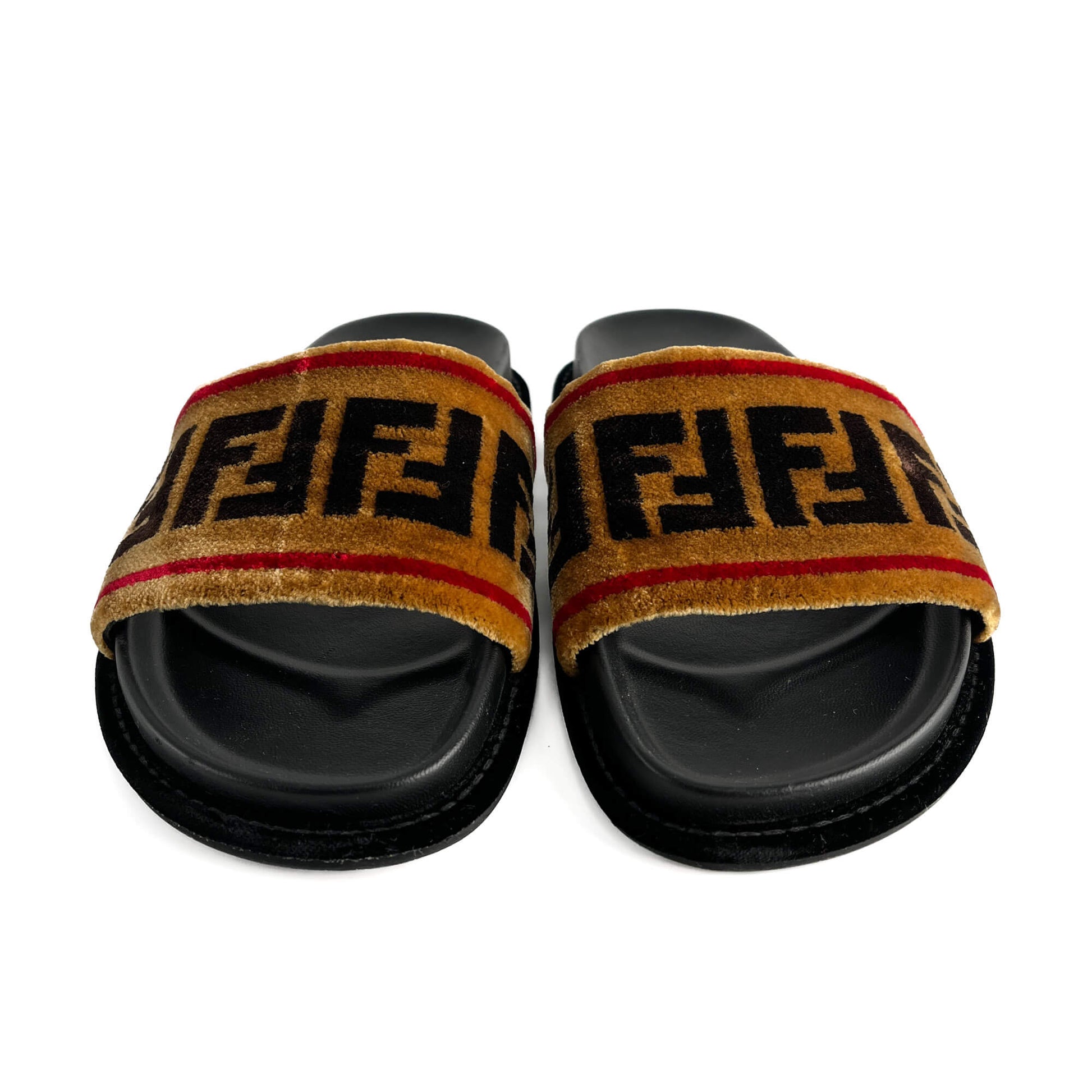 Second hand Fendi Sandals Velvet FF monogram Shoes 39 Bicolor - Tabita Bags