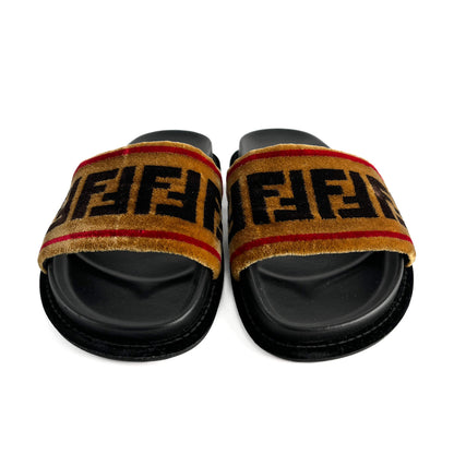 Second hand Fendi Sandals Velvet FF monogram Shoes 39 Bicolor - Tabita Bags