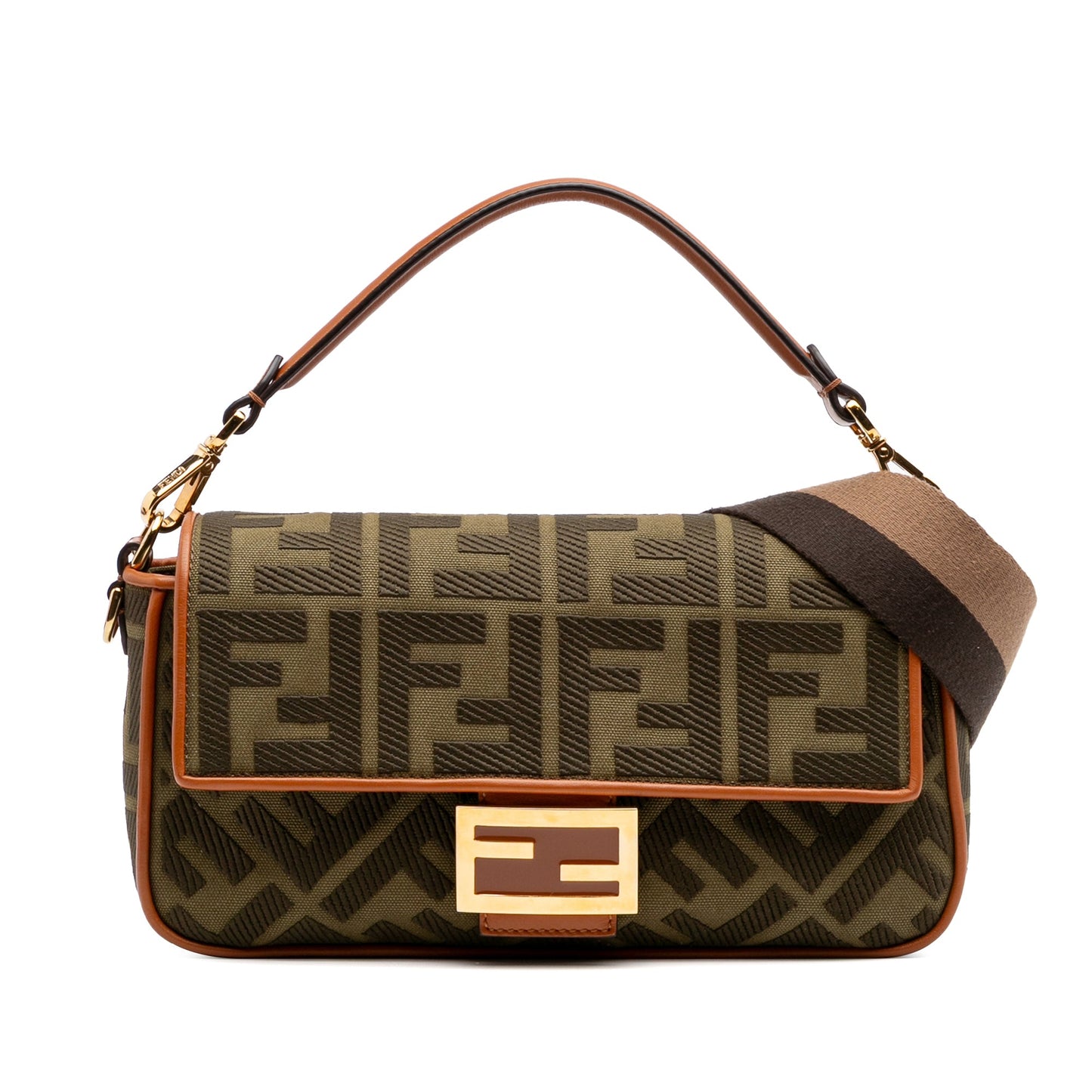 Second hand Fendi Zucca Medium Canvas Baguette Handbag Brown - Tabita Bags