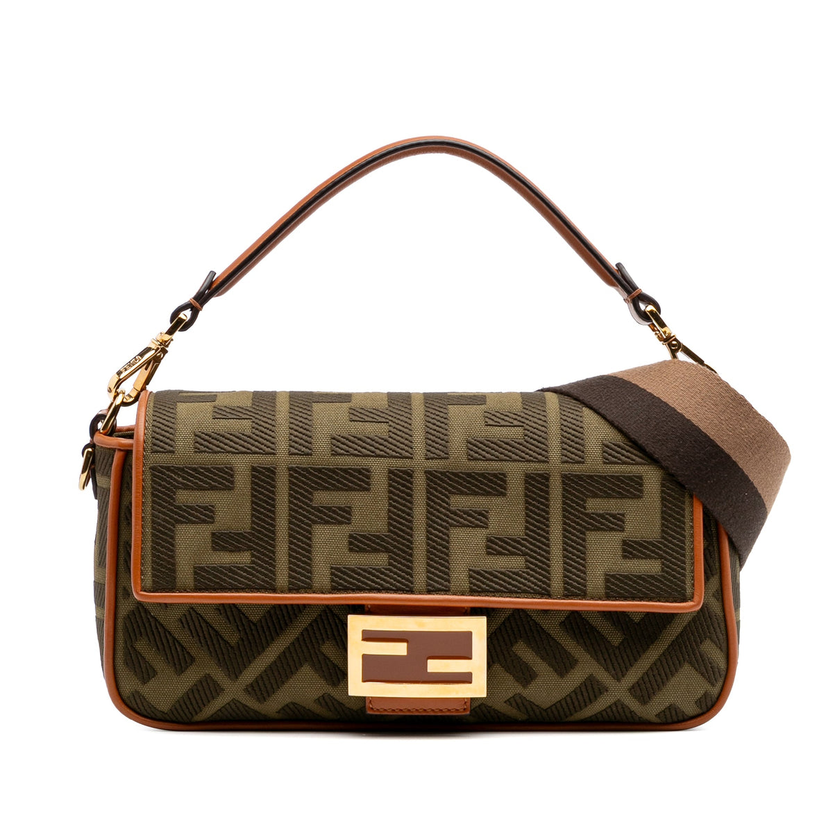 Second hand Fendi Zucca Medium Canvas Baguette Handbag Brown - Tabita Bags