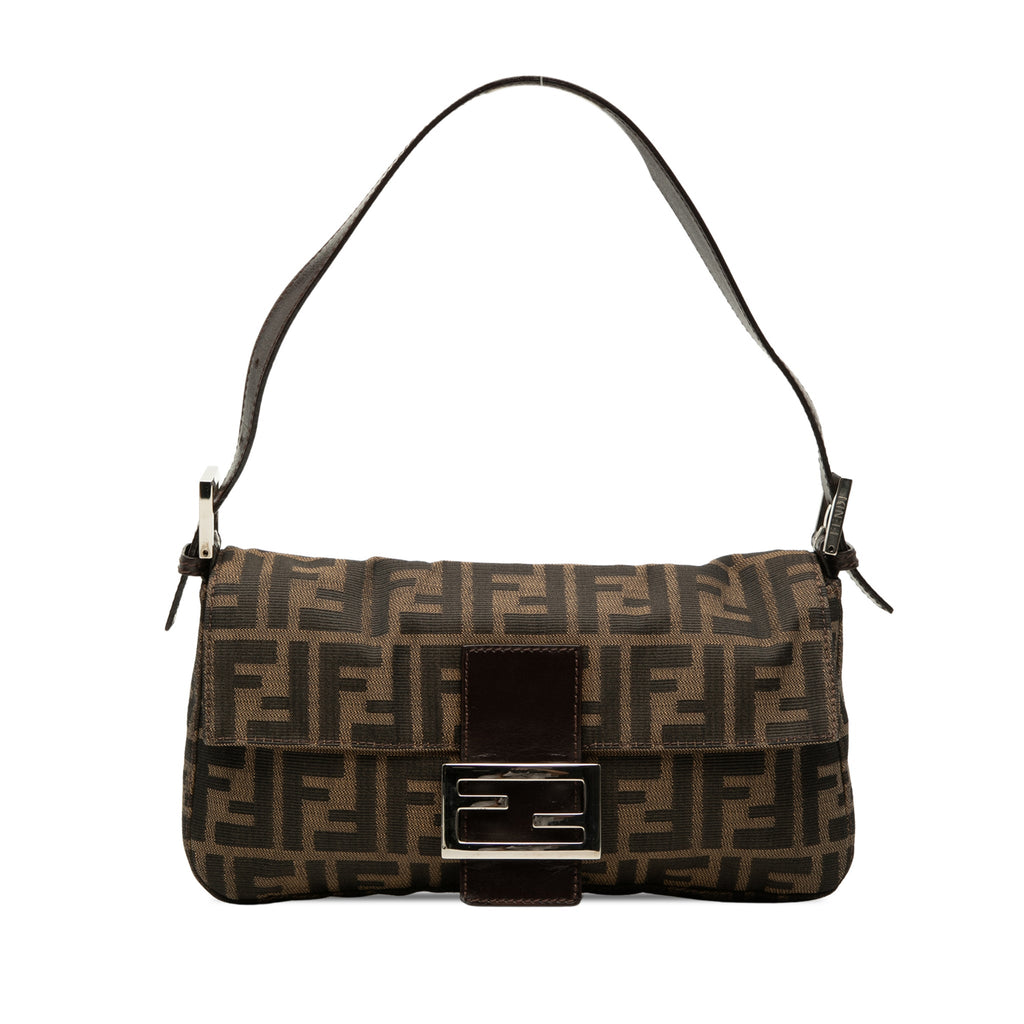 Second hand Fendi Zucca Medium Canvas Baguette Handbag Brown - Tabita Bags