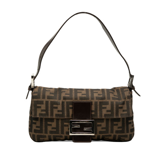 Second hand Fendi Zucca Medium Canvas Baguette Handbag Brown - Tabita Bags